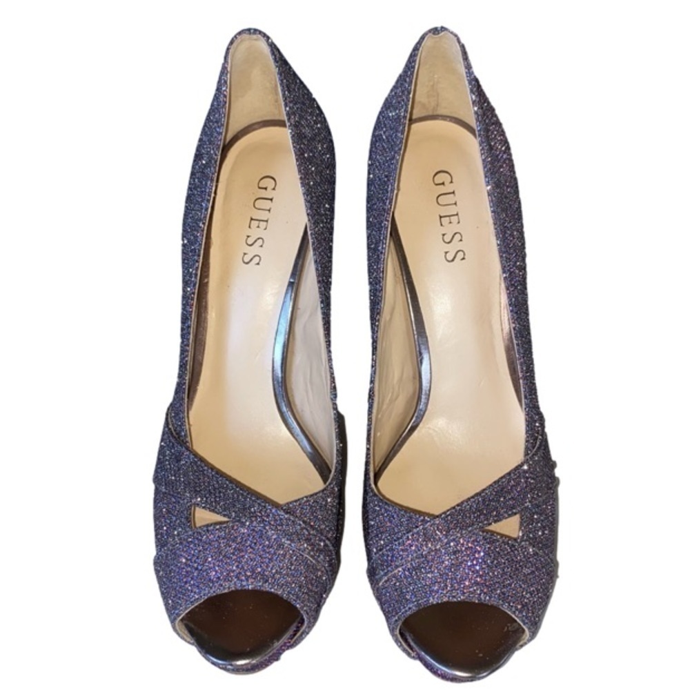 GUESS Guess Isila Platform Peep Toe Pumps, Purple/Blue Glitter, Women's Size 7.5